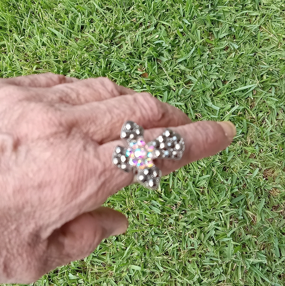 Cross Ring Aurora Borealis Stones